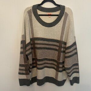 EVRI Gray and Brown Plaid Crew Neck Sweater